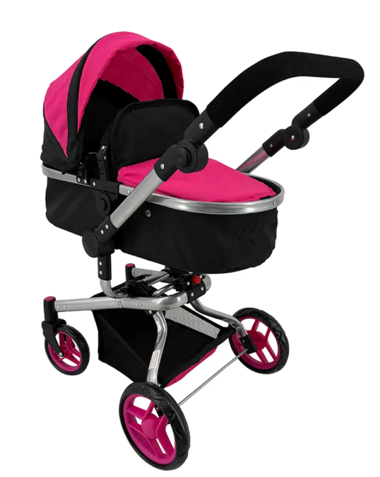 Dolls 2 in 1 pram Black and pink (large)